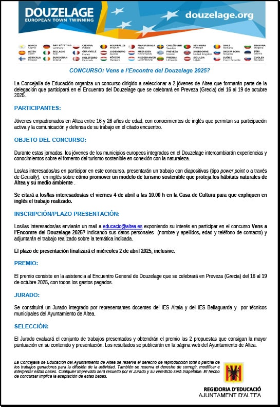 Bases concurso Douzelage - Ayuntamiento de Altea