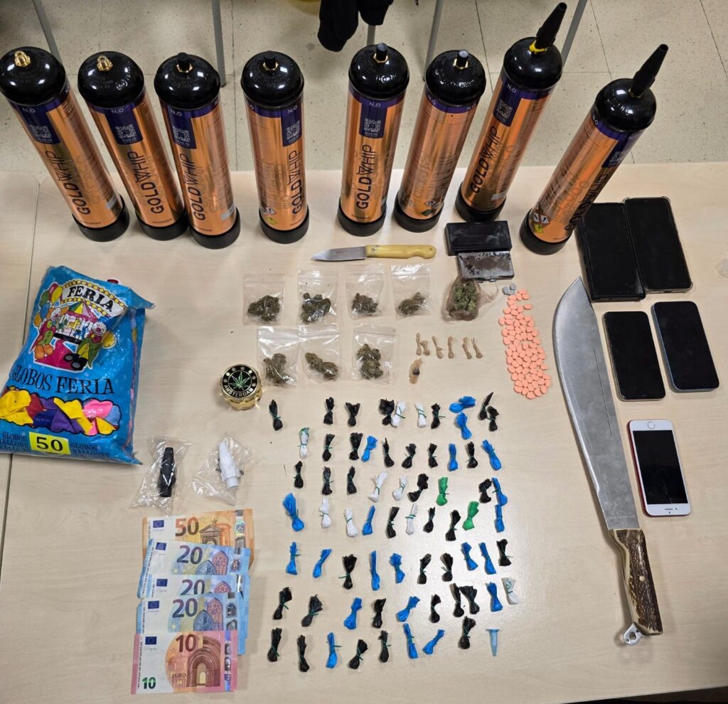 Incautación de drogas, teléfonos móviles y dinero en la zona inglesa de Benidorm - Policía Local Benidorm