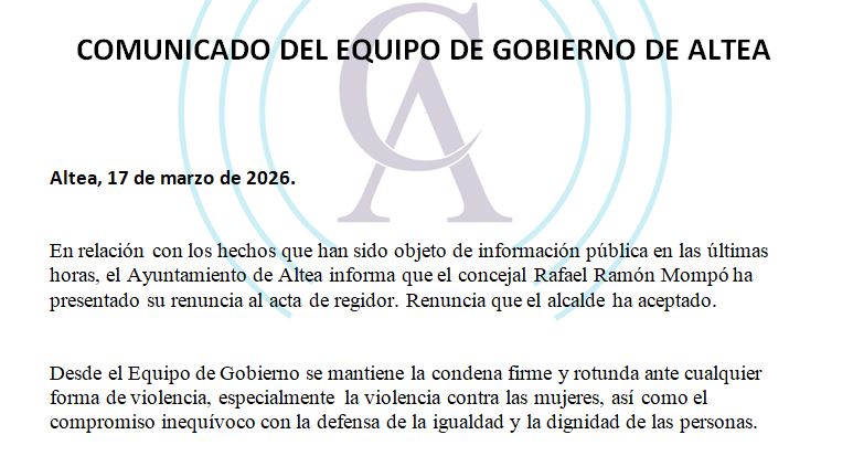 Comunicado Ayuntamiento de Altea