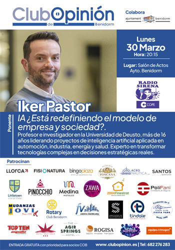 El Club de Opinión de Benidorm analiza el impacto de la IA en empresas y sociedad con Iker Pastor