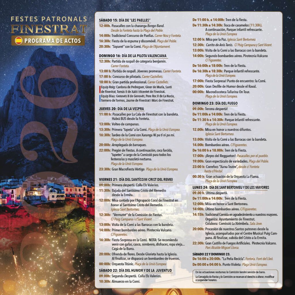 Programa de Fiestas Patronales de Finestrat