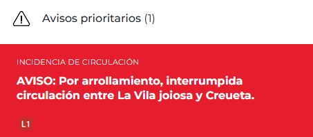 Servicio interrumpido del TRAM d'Alacant tras el incidente