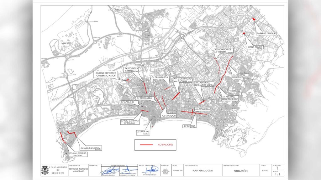 Calles, avenidas y zonas de Benidorm donde se van a llevar trabajos de asfaltado